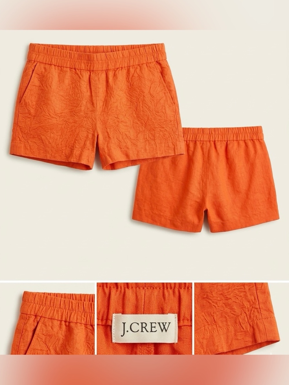 J. Crew Women’s Orange Floral Textured Elastic Pull On Shorts size 10 - beachy